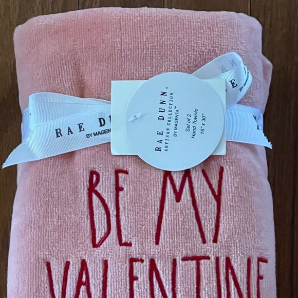 New Rae Dunn by Magenta Pink Be My Valentine Hand Towel Set - Picture 2 of 10